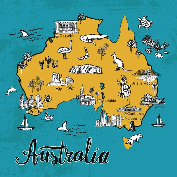 Kézzel rajzolt vázlat Ausztrália Térkép. — Stock Vector