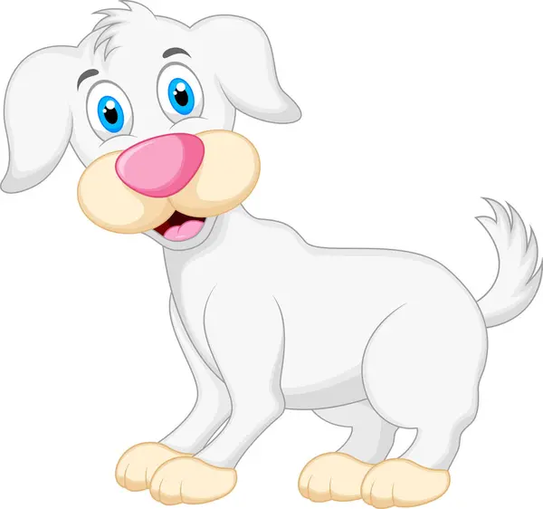 Beyaz arka planda duran çizgi film köpeği.