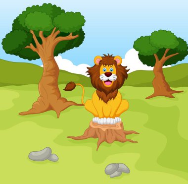 Aslan ağaç kütüğünde yatıyor. 