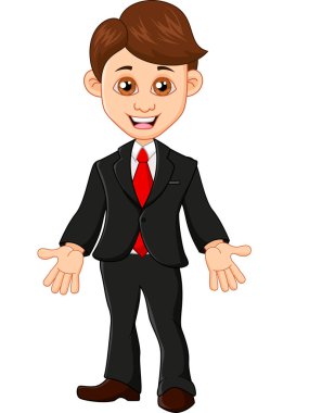 Çizgi film işadamı karakteri boş elleri gösteriyor