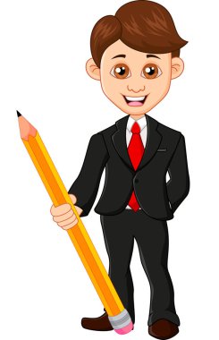 Çizgi film işçisi elinde büyük bir kalem tutuyor.