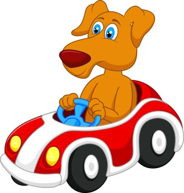 Oyuncak arabalı çizgi film köpeği. 