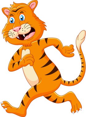 beyaz arkaplan üzerinde çalışan çizgi film kaplanı.