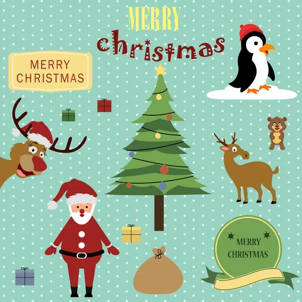 Noel kartı sevimli çizgi film hayvanlarla.