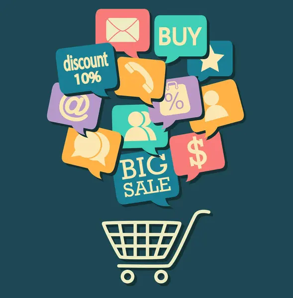 Alışveriş çevrimiçi kavramsal tasarım, vektör illüstrasyonu