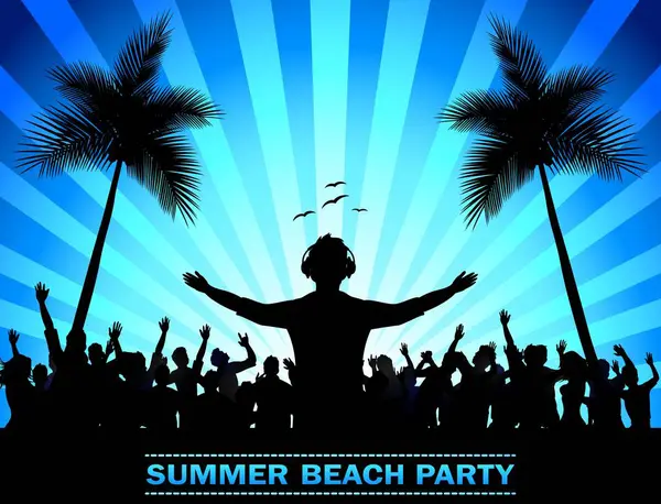 Summer Beach Party Dance Silhouettes — Stock Vector