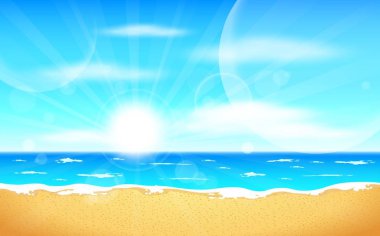 Sahilde güneşli bir arka plan. vektör illüstrasyonu.