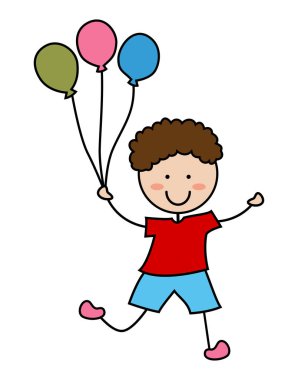 Balon tutan çocuk, mutlu yıllar vektör illüstrasyonu