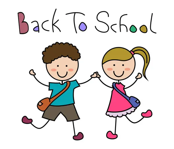 Sırt çantası ve okul otobüsü olan sevimli mutlu çocuklar.