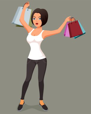 Ellerinde çantaları olan genç bir kız..