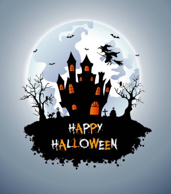 Balkabağı, cadı şapkası, yıldızlar ve yarasalarla Cadılar Bayramı arka planı