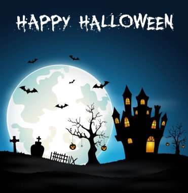 Cadılar bayramı arka planında balkabakları, ay, yarasalar ve yarasalar.