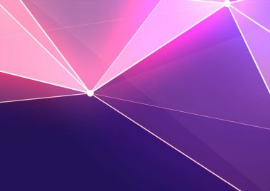 Işık kırmızı renkte ışık saçan üçgen üç boyutlu poligonal arka plan. Yazıt arka planını mor.