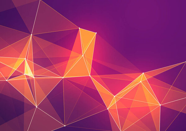 Polygonal illustration of triangles of red color and a place for the inscription.