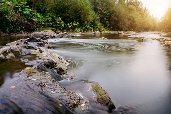 Mountain river with clean cold water and stones — Stock Photo, Image