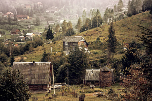 Rural landscape in the mountains of the Carpathians