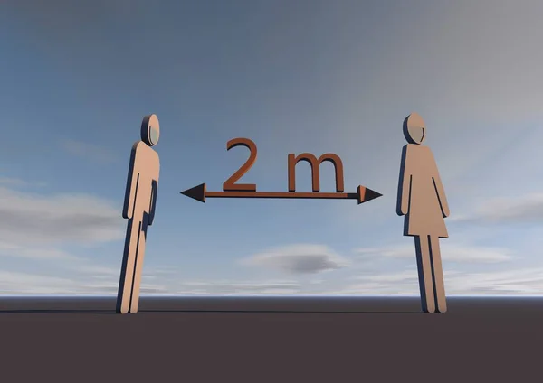 The distance is two meters. Safe distance between people with viral infection. 3d render.