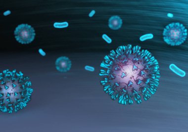 Virüsün görüntüsü. Coronavirus molekülü. 3B görüntüleme