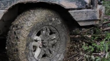 Seferi Suv ormanın içinden yavaş yavaş kirli yolda rides.