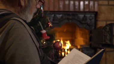 Komuta sizde kitap şömine ve Noel ağacı Noel arifesi okuma