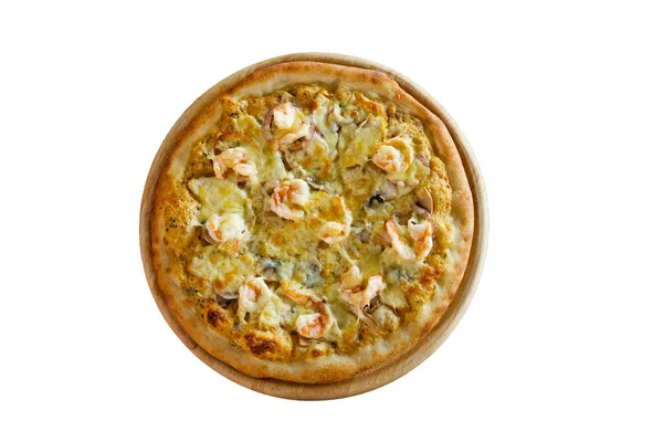 Pizza aux fruits de mer isolée sur fond blanc, vue de dessus — Photo