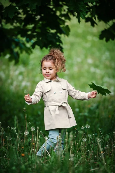 Маленькая девочка держит лист — стоковое фото