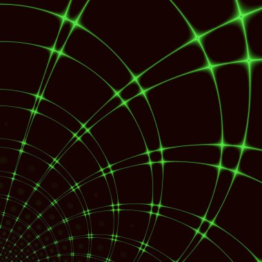 Soyut yeşil parlak radyal ızgara siyah bir arka plan üzerinde