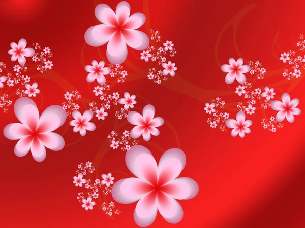 Flores fractales abstractas sobre fondo rojo — Foto de Stock