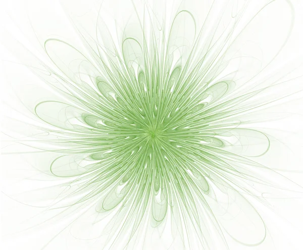白地に緑フラクタルの抽象花 — ストック写真