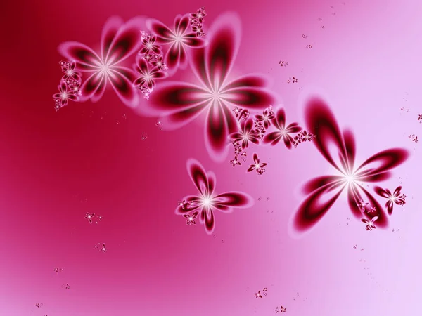 Αφηρημένο fractal πεταλούδα λουλούδια σε σκούρο ροζ φόντο — Φωτογραφία Αρχείου