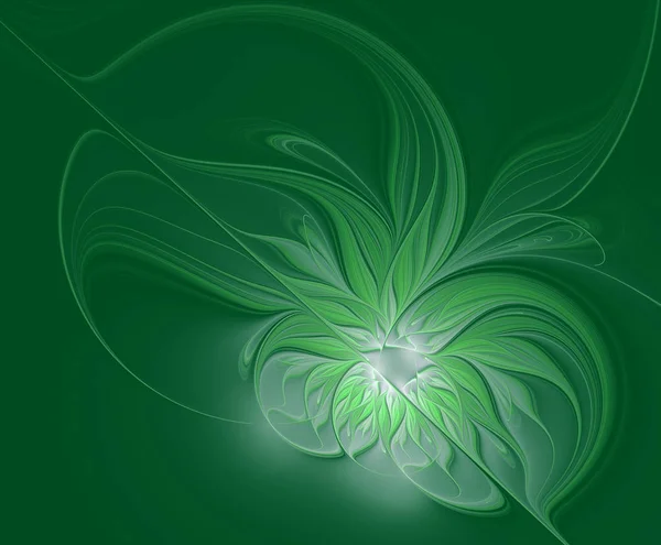 緑の背景に抽象的なフラクタル花 — ストック写真