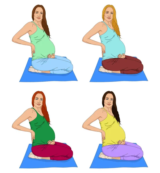 Illustration Sitting Pregnant Woman Different Color Variations — Stock Vector