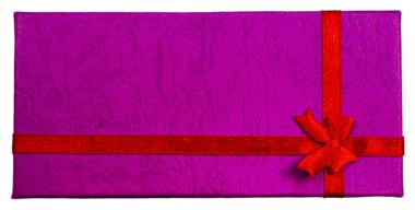 Hediye kutusu, pankart, kartpostal konsepti. Kurdeleli ve beyaz arka planda fiyonk. Hediye.