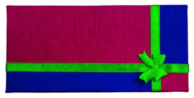 Hediye kutusu, pankart, kartpostal konsepti. Kurdeleli ve beyaz arka planda fiyonk. Hediye.