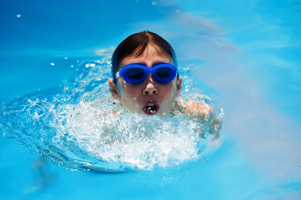 Gezicht Zwemmer Atleet Bril Close Druppels Water — Stockfoto