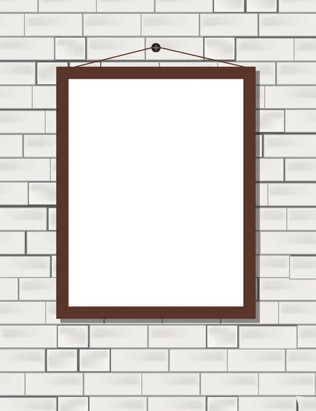 Cartel en blanco del vector en la maqueta realista de la pared de ladrillo blanco — Vector de stock