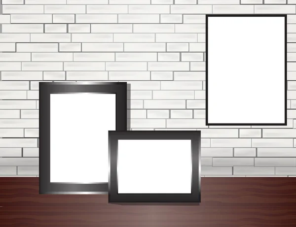 Vector blank poster on the white brick wall realistic mockup — Stock Vector