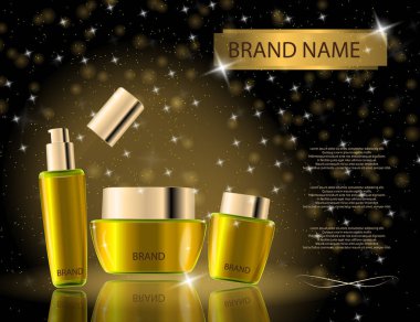 Köpüklü üzerinde göz alıcı yüz güzellik bakım ürünleri ambalajları arka plan efektleri.