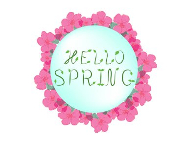 El yazı ilham verici tipografi poster Merhaba bahar vektör ve beyaz zemin üzerine çizilmiş Çiçekler teslim.