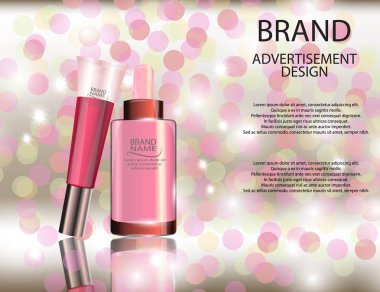 Dudak parlatıcısı ve köpüklü etkileri arka plan serum ile tüplerin göz alıcı seti.