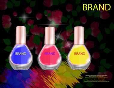 Çekici parfüm cam şişe köpüklü etkileri arka plan üzerinde