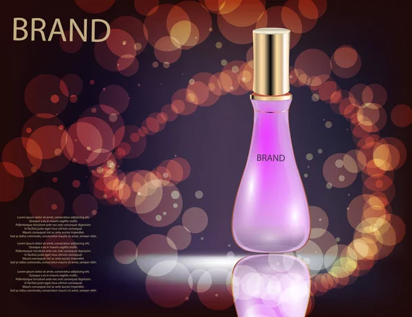 Flacon de verre de parfum glamour sur le fond des effets scintillants — Image vectorielle