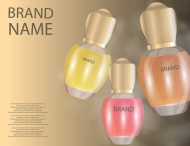 Çekici parfüm cam şişe köpüklü etkileri arka plan üzerinde.