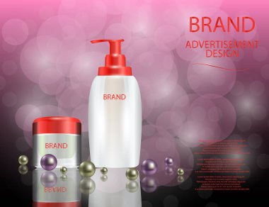 Göz alıcı saç bakım ürünleri ambalajları köpüklü etkileri arka plan üzerinde.