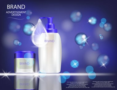 Göz alıcı saç bakım ürünleri ambalajları köpüklü etkileri arka plan üzerinde.