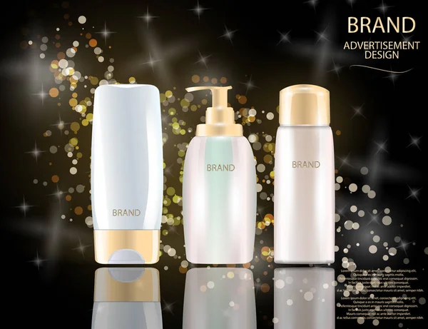 Glamorous Hair Care Products Packages on the sparkling effects background