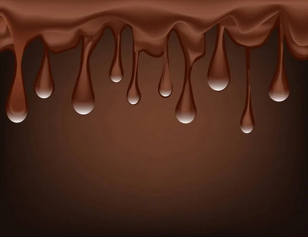 Tropfen geschmolzene Schokolade isoliert auf braunem Hintergrund. — Stockvektor