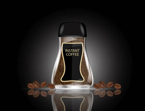Kawy Glass Jar z granulatu kawy Instant i ziaren kawy — Wektor stockowy