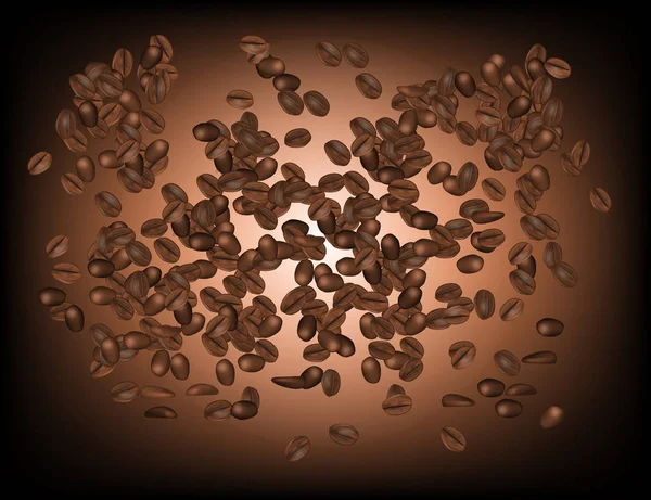 Graines de café isolées dans un fond brun — Image vectorielle