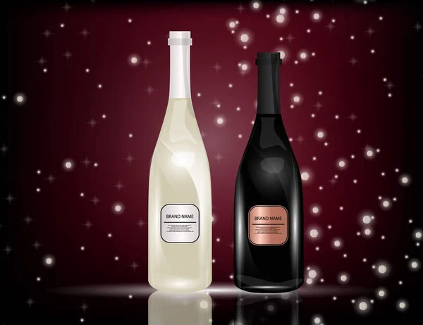 Tasarımınız için parlak zemin üzerine beyaz ve kırmızı şarap şişeleri. — Stok Vektör